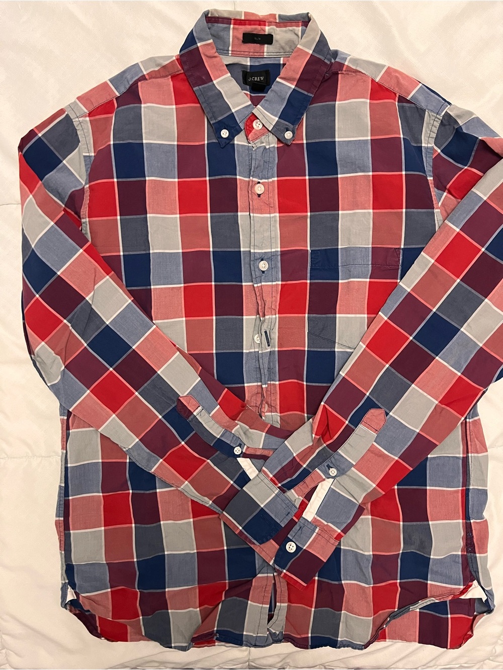 J. Crew Men's Red, Blue & Gray Plaid Button-Down Shirt